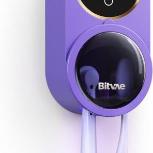 ที่วางแปรงสีฟัน Bitvae สำหรับห้องน้ำ เครื่องทำความสะอาดแปรงสีฟันแบบเซ็นเซอร์อินฟราเรด ติดผนังได้สำหรับแปรงสีฟันทุกขนาด มีระบบเป่าแห้ง และหน้าจอ LED อัจฉริยะ